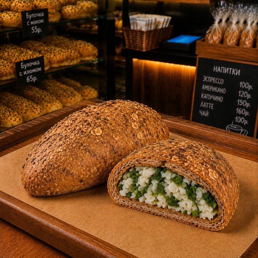 Пирожок с зелёным луком и рисом